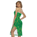 Green Shamrock Leaf Pattern Print Cross Back Cami Dress