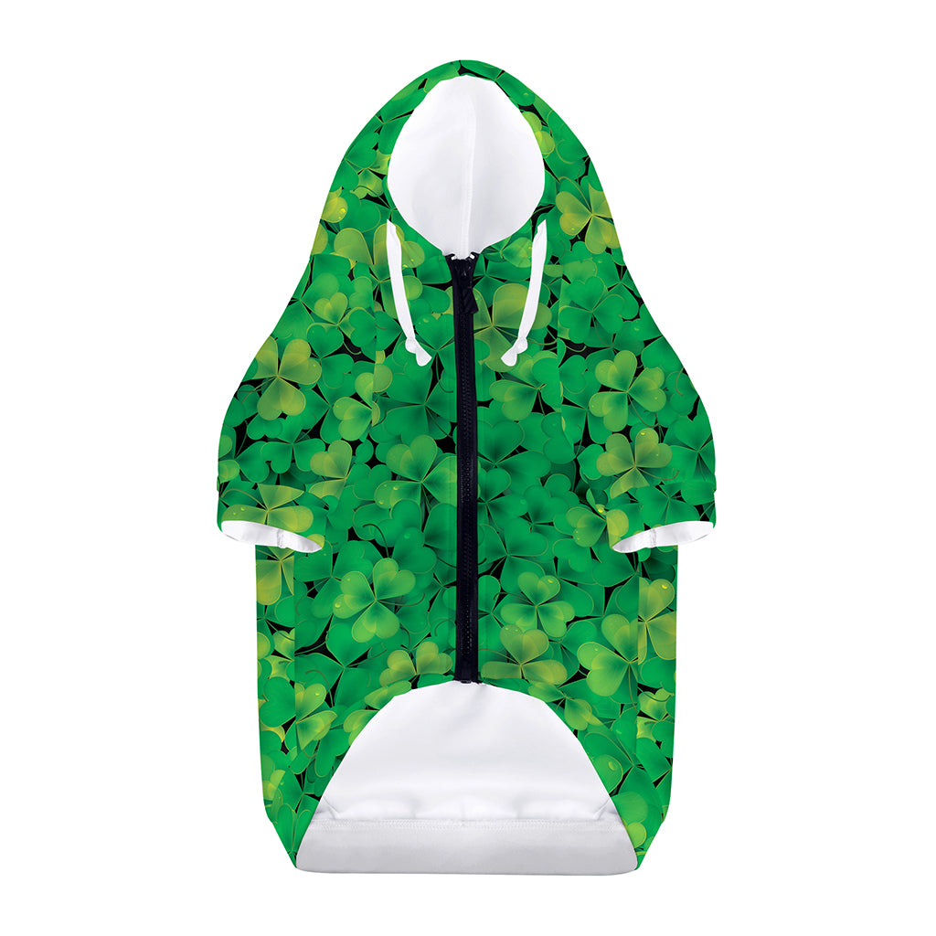 Green Shamrock Leaf Pattern Print Dog Zip Up Hoodie