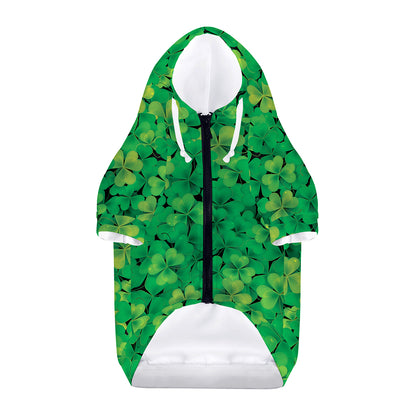 Green Shamrock Leaf Pattern Print Dog Zip Up Hoodie