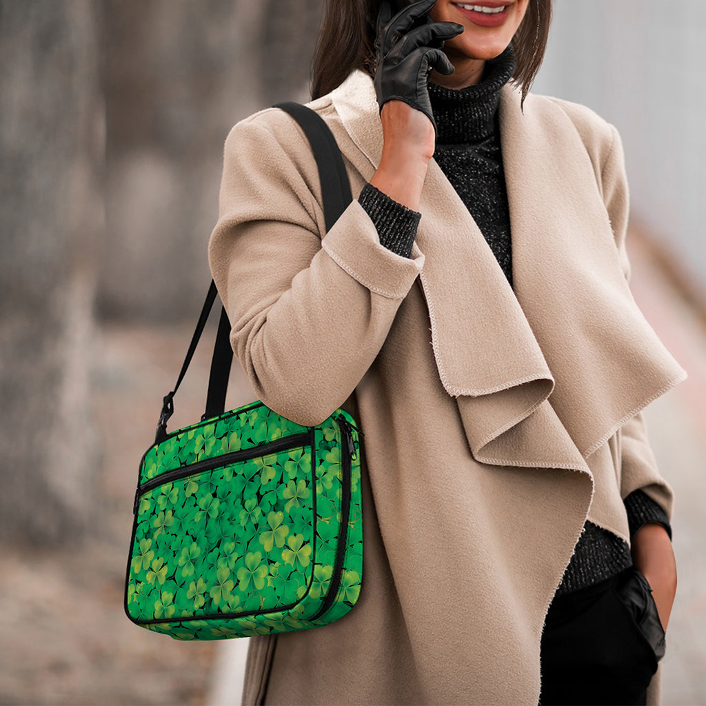 Green Shamrock Leaf Pattern Print Double Strap Bible Bag