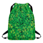 Green Shamrock Leaf Pattern Print Drawstring Backpack