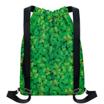 Green Shamrock Leaf Pattern Print Drawstring Backpack