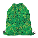 Green Shamrock Leaf Pattern Print Drawstring Bag