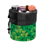 Green Shamrock Leaf Pattern Print Drawstring Makeup Bag