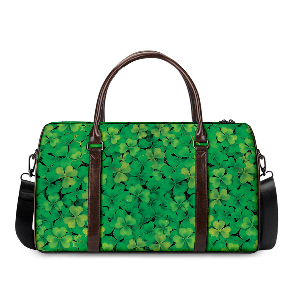 Green Shamrock Leaf Pattern Print Duffle Bag
