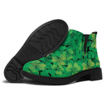 Green Shamrock Leaf Pattern Print Flat Ankle Boots