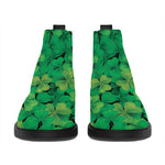 Green Shamrock Leaf Pattern Print Flat Ankle Boots