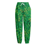 Green Shamrock Leaf Pattern Print Fleece Lined Knit Pants