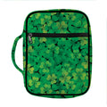 Green Shamrock Leaf Pattern Print Front Pocket Bible Bag