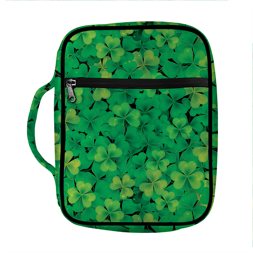 Green Shamrock Leaf Pattern Print Front Pocket Bible Bag