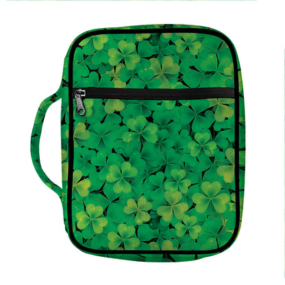 Green Shamrock Leaf Pattern Print Front Pocket Bible Bag