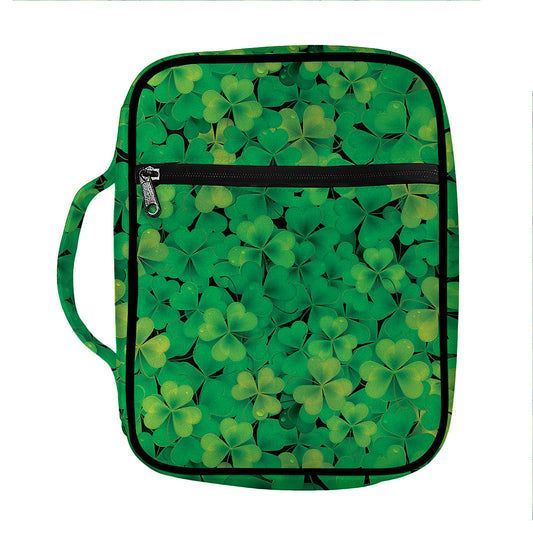 Green Shamrock Leaf Pattern Print Front Pocket Bible Bag