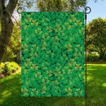 Green Shamrock Leaf Pattern Print Garden Flag