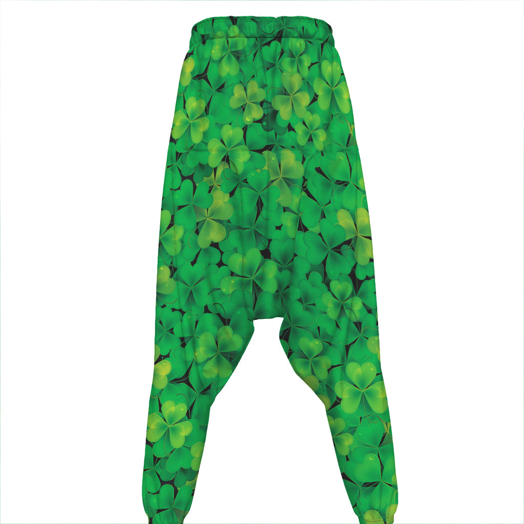 Green Shamrock Leaf Pattern Print Hammer Pants