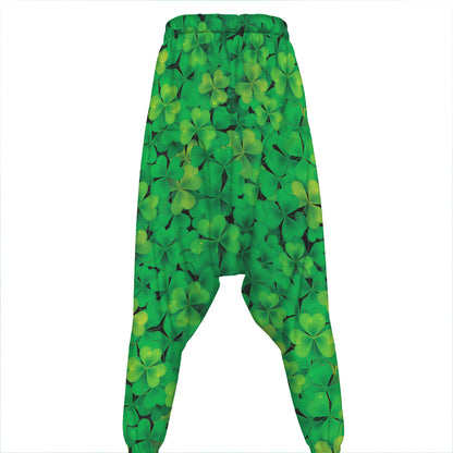 Green Shamrock Leaf Pattern Print Hammer Pants