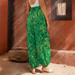 Green Shamrock Leaf Pattern Print Harem Pants