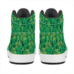 Green Shamrock Leaf Pattern Print High Top Leather Sneakers