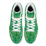 Green Shamrock Leaf Pattern Print High Top Leather Sneakers