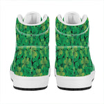Green Shamrock Leaf Pattern Print High Top Leather Sneakers
