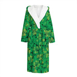 Green Shamrock Leaf Pattern Print Hooded Bathrobe