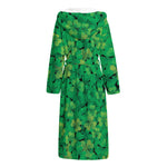 Green Shamrock Leaf Pattern Print Hooded Bathrobe