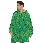 Green Shamrock Leaf Pattern Print Hoodie Blanket