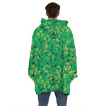 Green Shamrock Leaf Pattern Print Hoodie Blanket