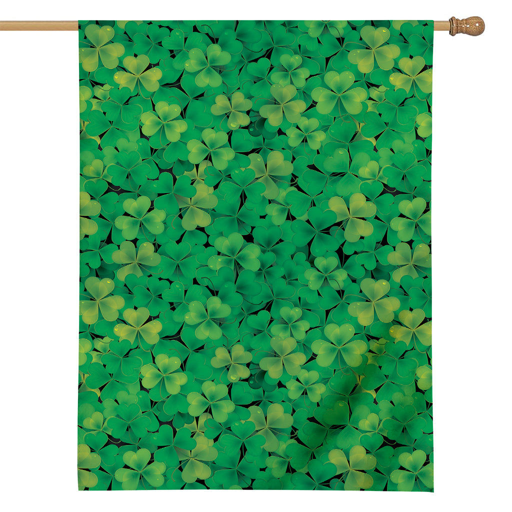 Green Shamrock Leaf Pattern Print House Flag