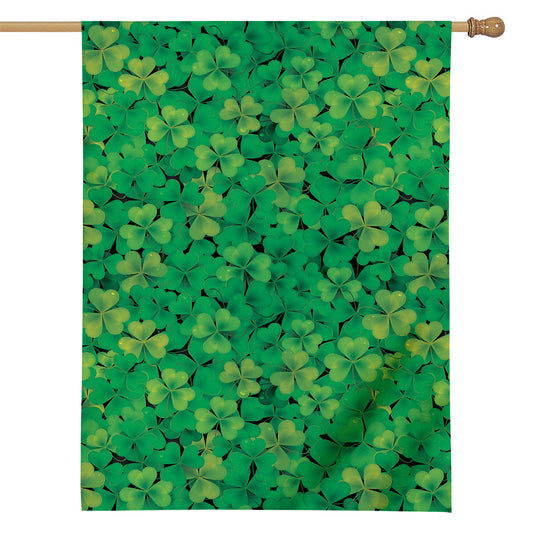 Green Shamrock Leaf Pattern Print House Flag