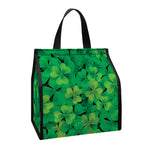 Green Shamrock Leaf Pattern Print Insulated Lunch Tote