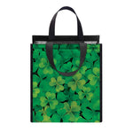 Green Shamrock Leaf Pattern Print Insulated Lunch Tote