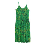 Green Shamrock Leaf Pattern Print Jersey Midi Cami Dress