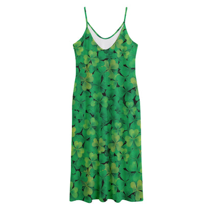 Green Shamrock Leaf Pattern Print Jersey Midi Cami Dress