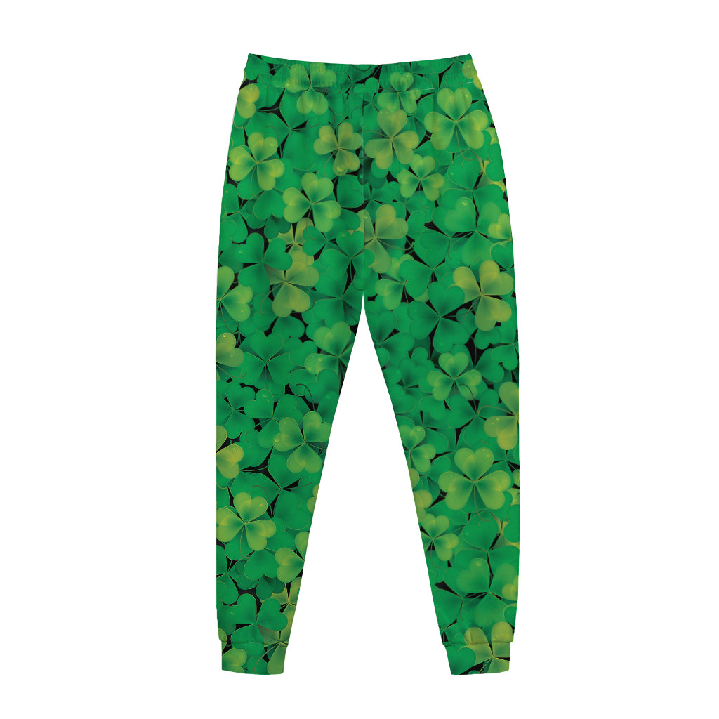 Green Shamrock Leaf Pattern Print Jogger Pants