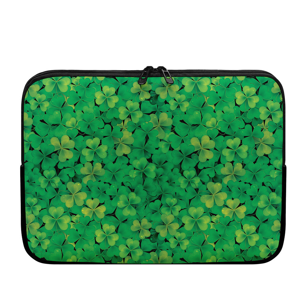 Green Shamrock Leaf Pattern Print Laptop Sleeve
