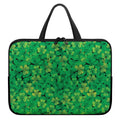 Green Shamrock Leaf Pattern Print Laptop Sleeve With Handle