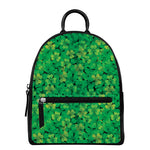 Green Shamrock Leaf Pattern Print Leather Backpack
