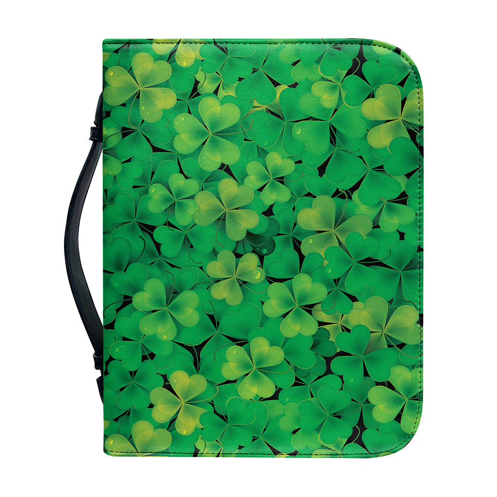 Green Shamrock Leaf Pattern Print Leather Bible Cover