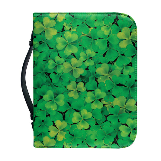 Green Shamrock Leaf Pattern Print Leather Bible Cover