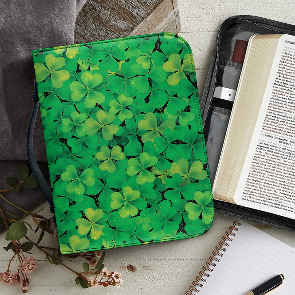 Green Shamrock Leaf Pattern Print Leather Bible Cover