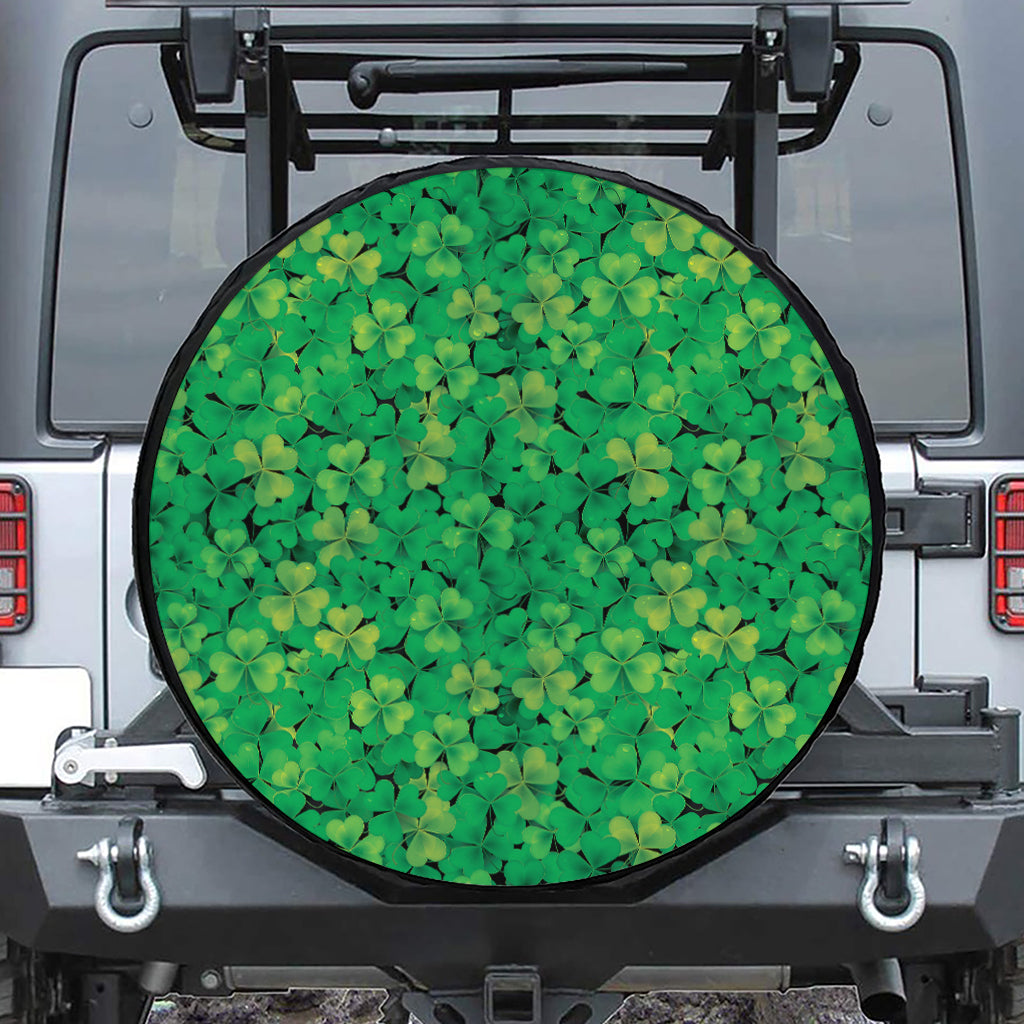 Green Shamrock Leaf Pattern Print Leather Spare Tire Cover