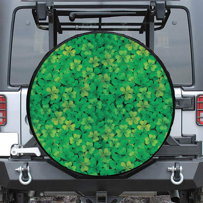 Green Shamrock Leaf Pattern Print Leather Spare Tire Cover