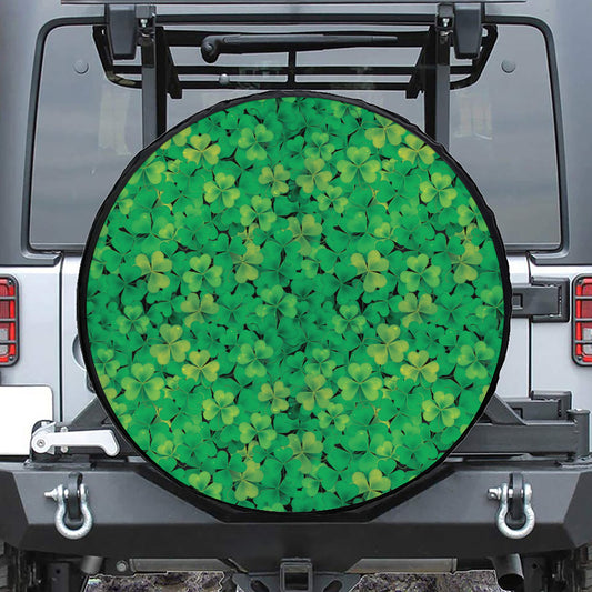 Green Shamrock Leaf Pattern Print Leather Spare Tire Cover