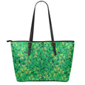 Green Shamrock Leaf Pattern Print Leather Tote Bag With Zipper