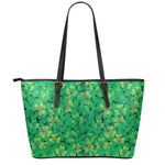 Green Shamrock Leaf Pattern Print Leather Tote Bag