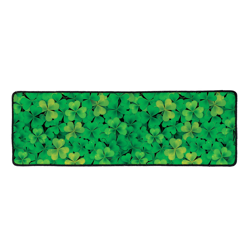 Green Shamrock Leaf Pattern Print Long Kitchen Mat