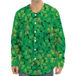 Green Shamrock Leaf Pattern Print Long Sleeve Baseball Jersey