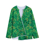 Green Shamrock Leaf Pattern Print Long Sleeve Short Coat