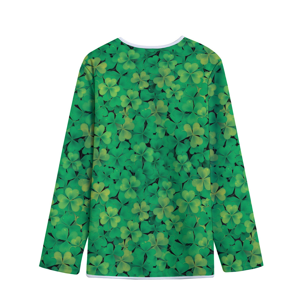 Green Shamrock Leaf Pattern Print Long Sleeve Short Coat