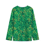 Green Shamrock Leaf Pattern Print Long Sleeve Short Coat